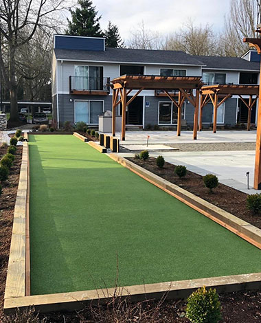 Custom artificial grass bocce ball court by Synthetic Turf Northwest